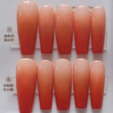 Vibeficant Progel Orange Ombre Handmade Gel Press on Nails Long Coffin French Tip Design